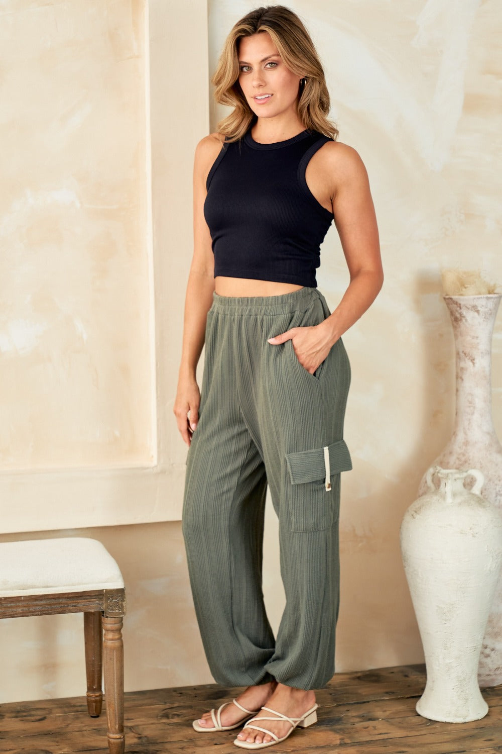 Hailey & Co Textured Rib Cargo Pants Bottoms Bottoms Clothing Hailey & Co Pants Ship from USA Women Trendsi https://www.cyberehub.com