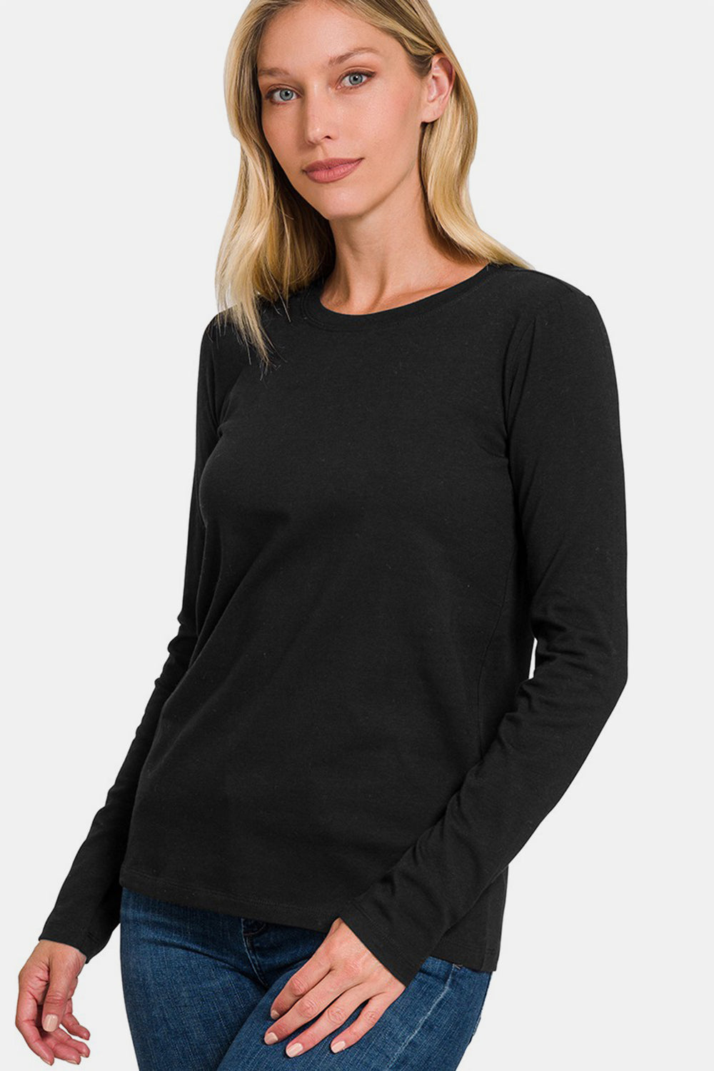 Zenana Full Size Solid Color Round Neck Long Sleeve T-Shirt Apparel/Tops Ship from USA TikTok Tops Trendsi USPS Walmart Walmart Apparel Zenana Trendsi https://www.cyberehub.com