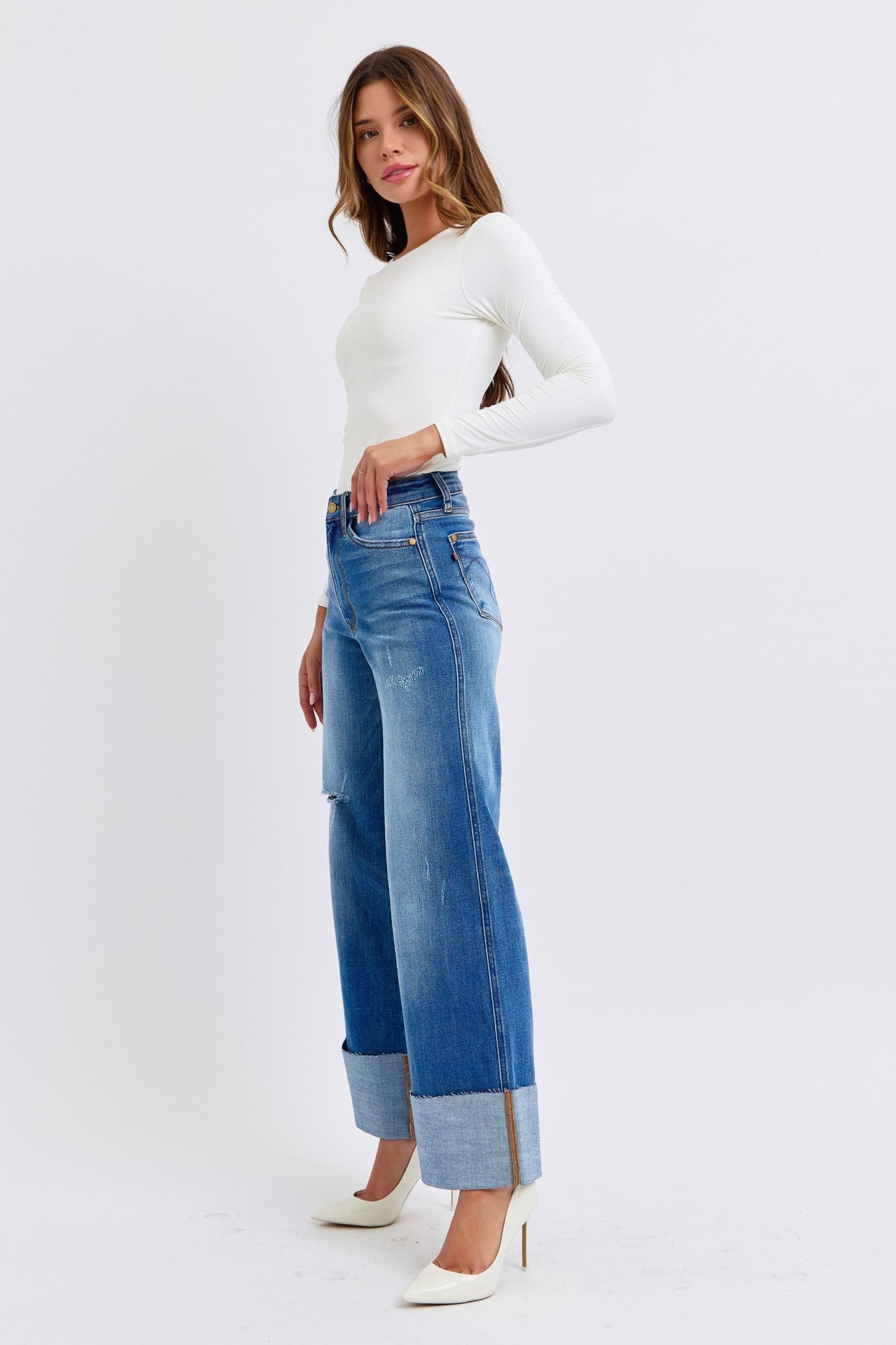 Judy Blue Full Size Distressed High Waist Wide Leg Jeans Apparel Apparel Judy Blue Ship from USA TikTok Trendsi Trendsi https://www.cyberehub.com