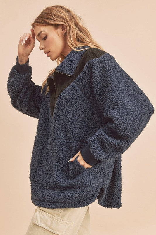 Aemi+Co Two Tone Half Zip Fleece Sweatshirt Apparel/Tops Aemi+Co Ship from USA TikTok Tops Trendsi USPS Walmart Walmart Apparel Trendsi https://www.cyberehub.com