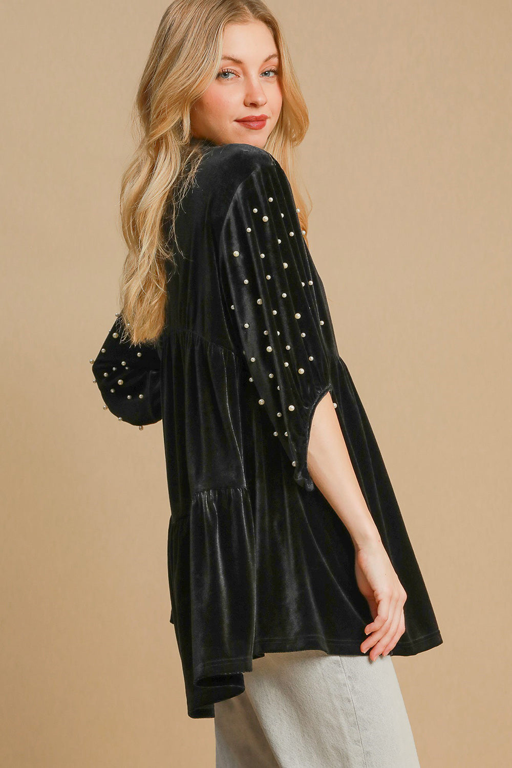 Umgee Pearl Detail Half Sleeve Velvet Babydoll Blouse Apparel/Tops Ship from USA TikTok Tops Trendsi Umgee USA USPS Walmart Walmart Apparel Trendsi https://www.cyberehub.com