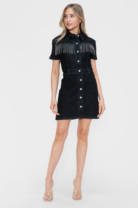 bytos Full Size Embellished Button Down Short Sleeve Denim Dress Apparel Apparel bytos Ship from USA TikTok Trendsi Trendsi https://www.cyberehub.com