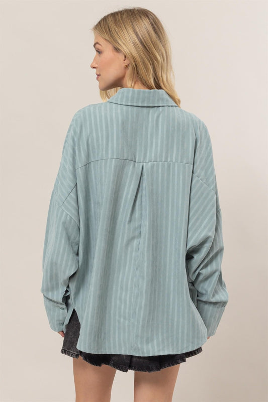 HYFVE Stripe Button Down Long Sleeve Oversized Shirt Tops/Jackets/Sweaters Clothing Tops HYFVE Ship from USA TikTok Trendsi USPS Walmart Trendsi https://www.cyberehub.com