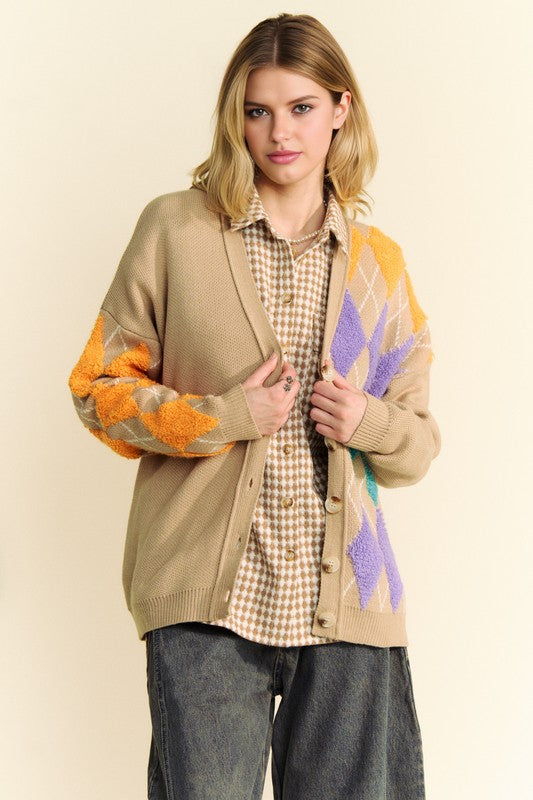 Davi & Dani Argyle V-Neck Dropped Shoulder Cardigan Tops/Jackets/Sweaters Clothing Tops Davi & Dani Ship from USA TikTok Trendsi USPS Walmart Trendsi https://www.cyberehub.com