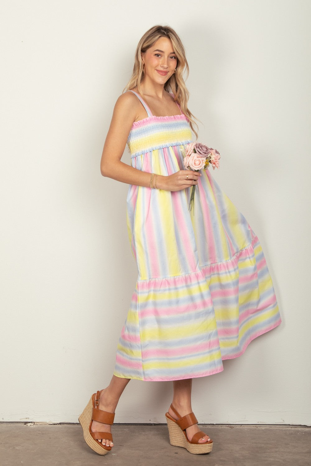 VERY J Striped Woven Smocked Midi Cami Dress Apparel/Dress Dress Ship from USA TikTok Trendsi USPS VERY J Walmart Walmart Apparel Trendsi https://www.cyberehub.com