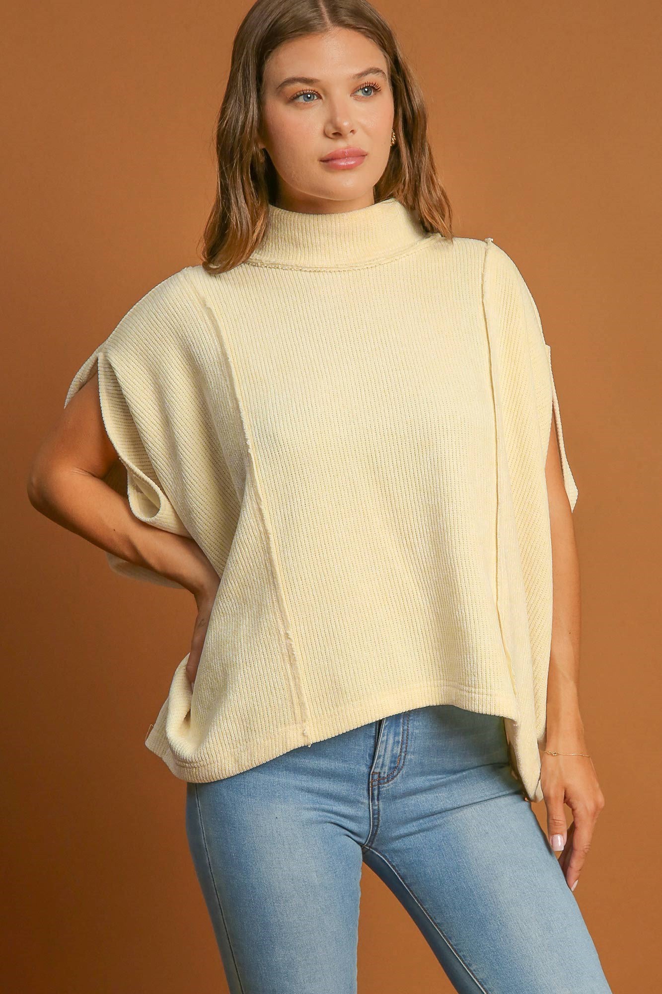 Umgee Solid Color Mock Neck Short Sleeve Top Cream Apparel Apparel Ship from USA TikTok Trendsi Umgee USA Trendsi https://www.cyberehub.com