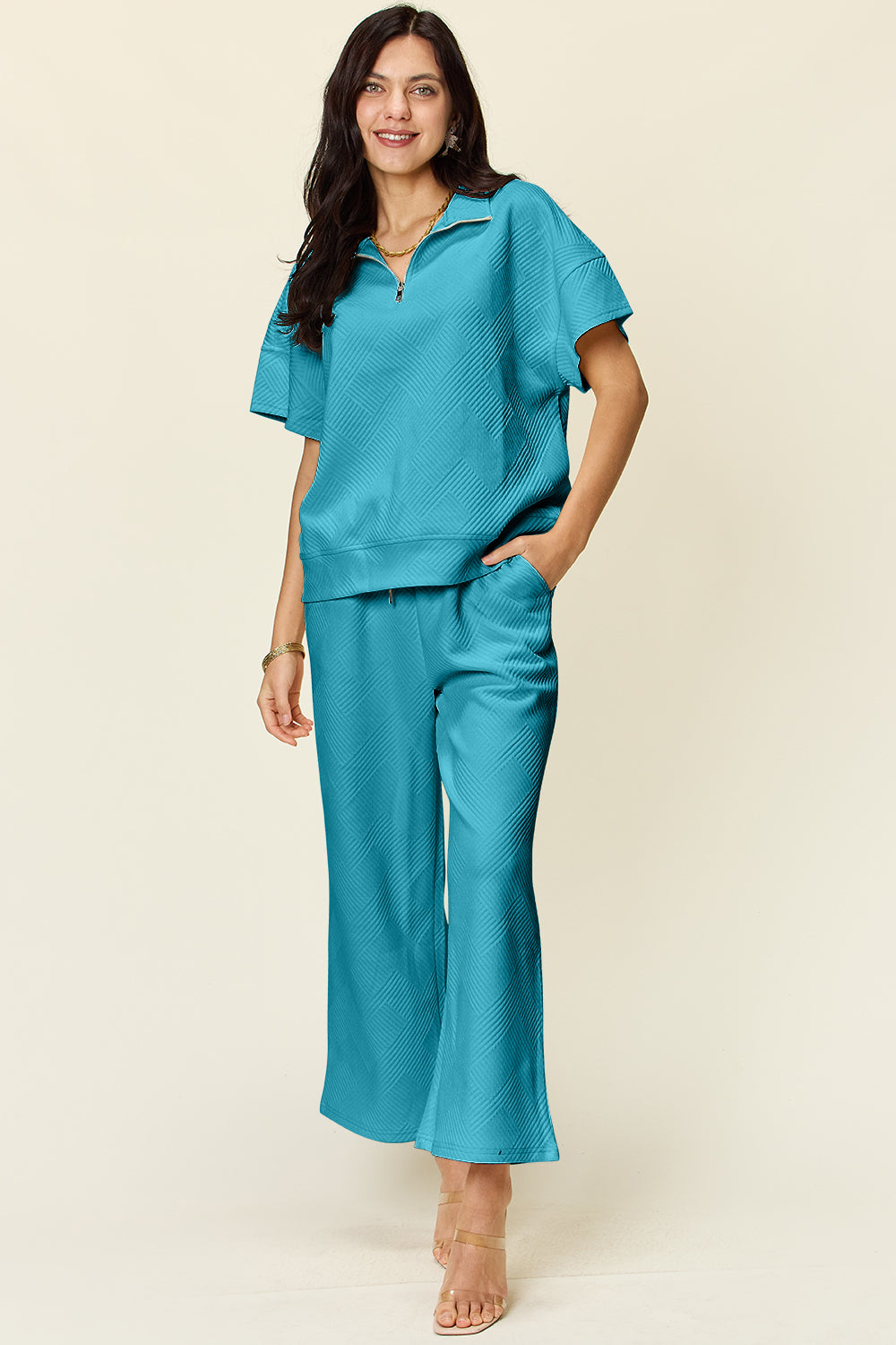 Double Take Full Size Texture Half Zip Short Sleeve Top and Pants Set Light Blue Apparel/Tops Double Take Ship from USA TikTok Tops Trendsi USPS Walmart Walmart Apparel Trendsi https://www.cyberehub.com