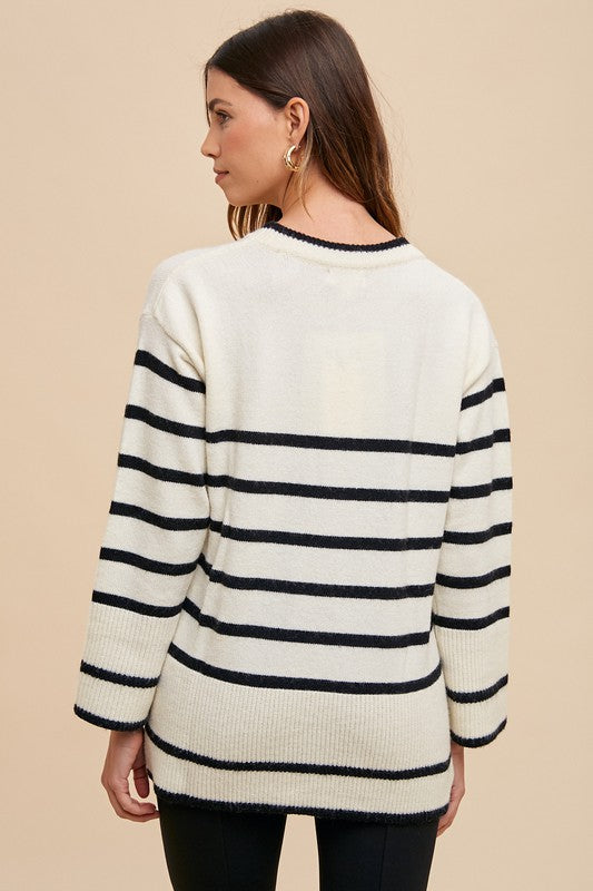 Annie Wear Side Slit Striped Round Neck Sweater Apparel Annie Wear Apparel Ship from USA TikTok Trendsi Trendsi https://www.cyberehub.com