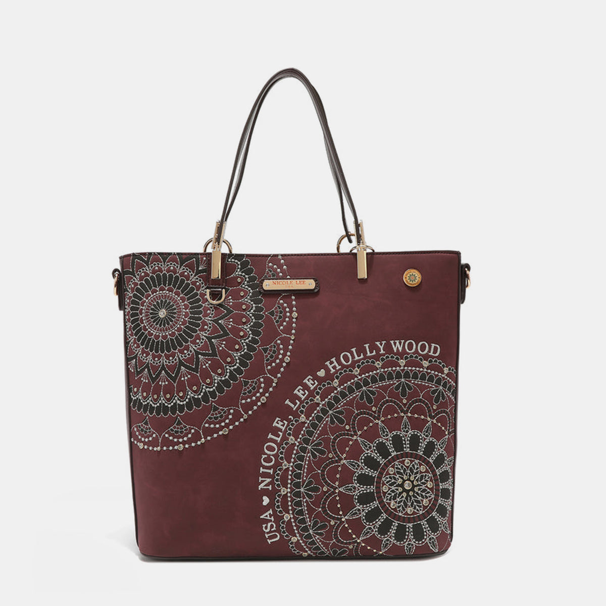 Nicole Lee USA Metallic Stitching Embroidery Inlaid Rhinestone Tote Bag Wine One Size Nicole Lee USA Ship from USA TikTok USA Trendsi https://www.cyberehub.com