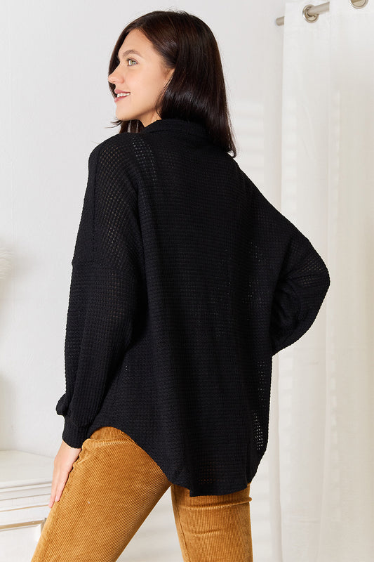 Double Take Waffle-Knit Collared Neck Dropped Shoulder Shirt Apparel/Tops Doorbusters Double Take Ship from USA TikTok Tops Trendsi USPS Walmart Walmart Apparel Trendsi https://www.cyberehub.com