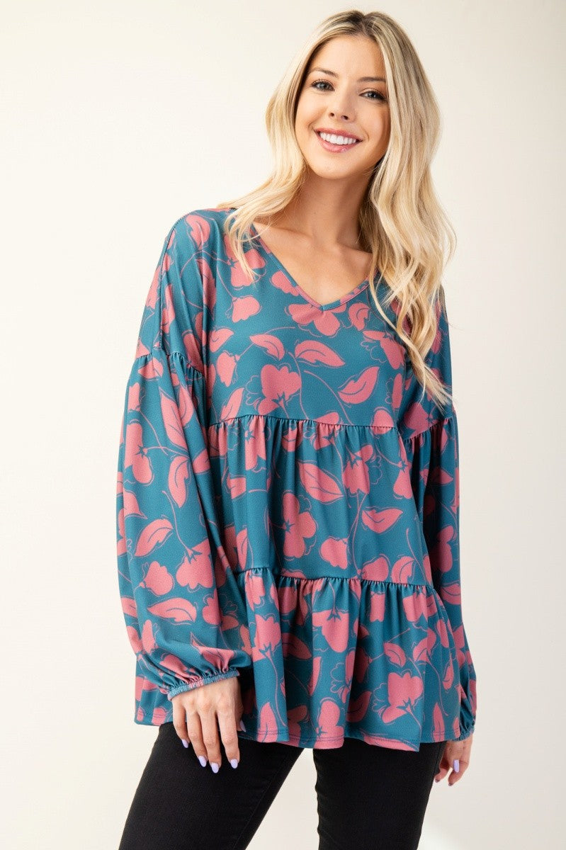Celeste Full Size Tiered Floral V-Neck Long Sleeve Blouse Apparel/Tops Celeste Ship from USA TikTok Tops Trendsi USPS Walmart Walmart Apparel Trendsi https://www.cyberehub.com