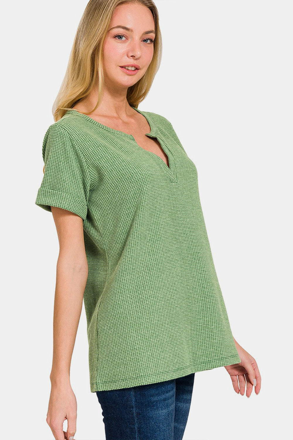 Zenana Waffle Notched Short Sleeve T-Shirt Apparel/Tops Ship from USA TikTok Tops Trendsi USPS Walmart Walmart Apparel Zenana Trendsi https://www.cyberehub.com