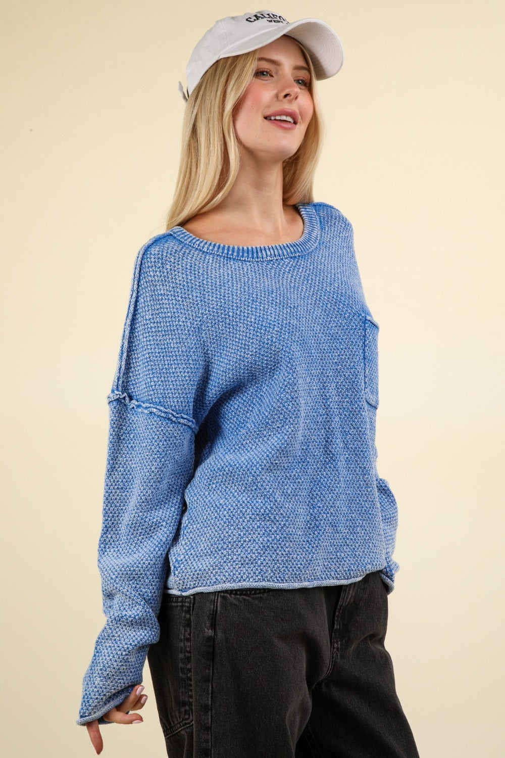VERY J Mineral Washed Exposed Seam Sweater Shirt Apparel Clothing Tops price-change-job-active Ship from USA Shirts USA VERY J Women Trendsi https://www.cyberehub.com
