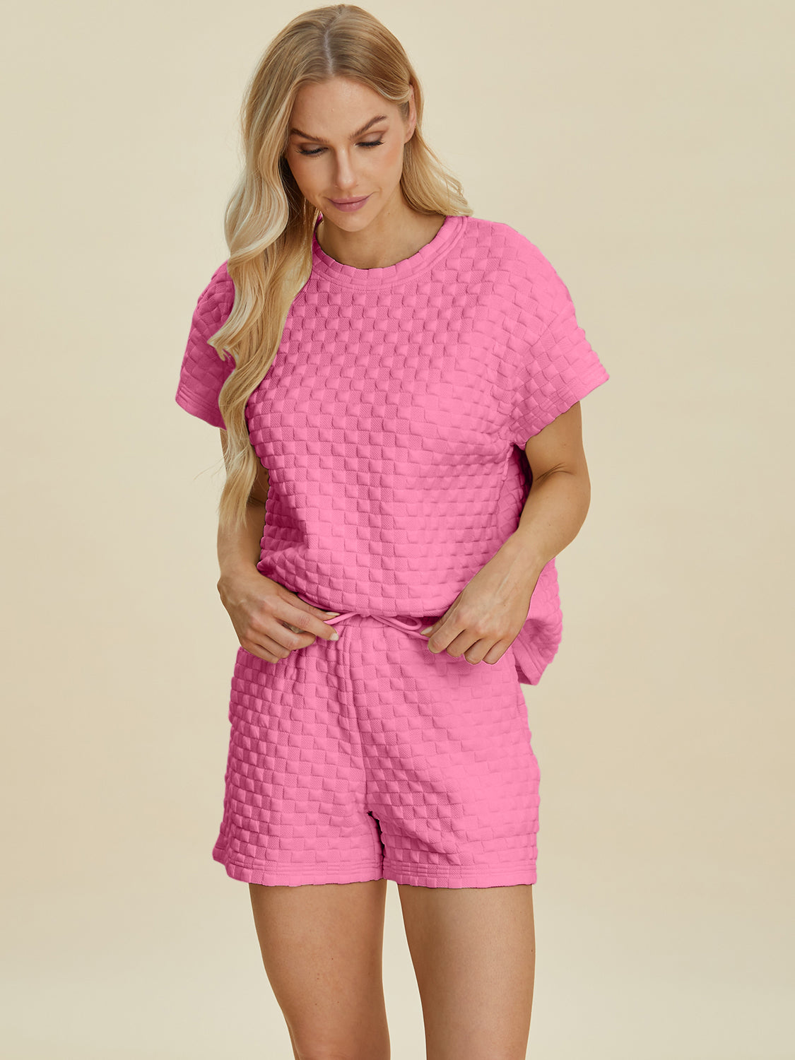 Double Take Full Size Texture T-Shirt and Shorts Set Tops/Jackets/Sweaters Clothing Tops Double Take Ship from USA TikTok Trendsi USPS Walmart Trendsi https://www.cyberehub.com