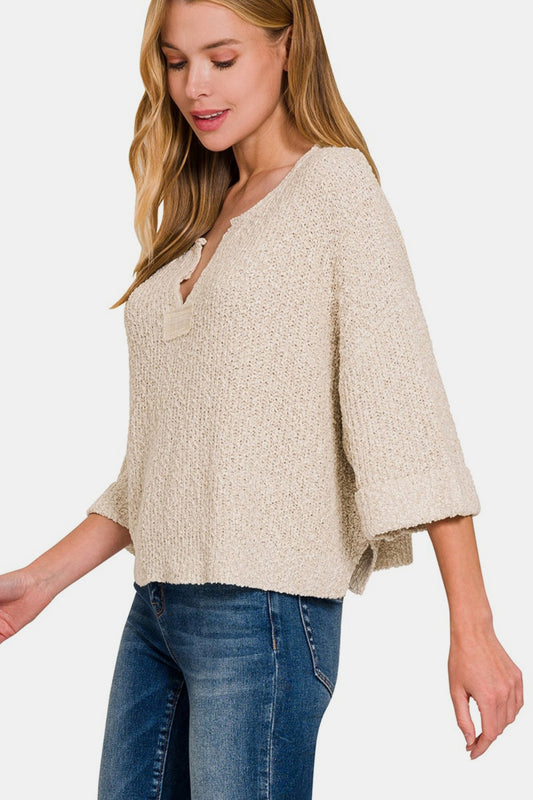 Zenana Notched Side Slit Patch Sweater Shirt Apparel Clothing Tops price-change-job-active Ship from USA Shirts USA Women Zenana Trendsi https://www.cyberehub.com