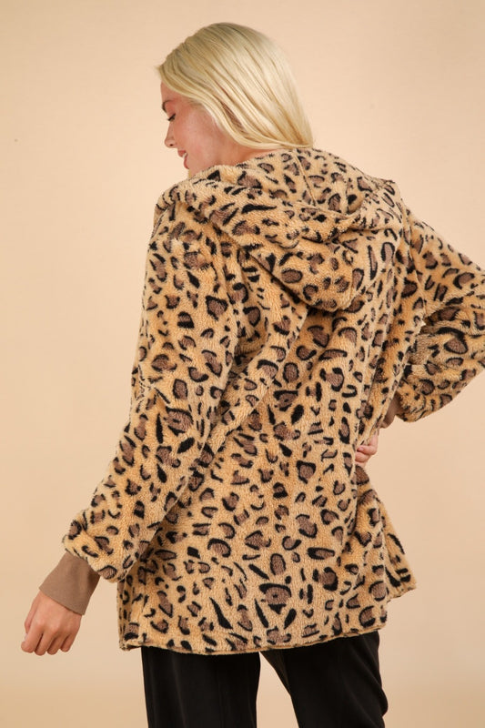 VERY J Fuzzy Leopard Long Sleeve Hooded Jacket Tops/Jackets/Sweaters Clothing Tops Ship from USA TikTok Trendsi USPS VERY J Walmart Trendsi https://www.cyberehub.com