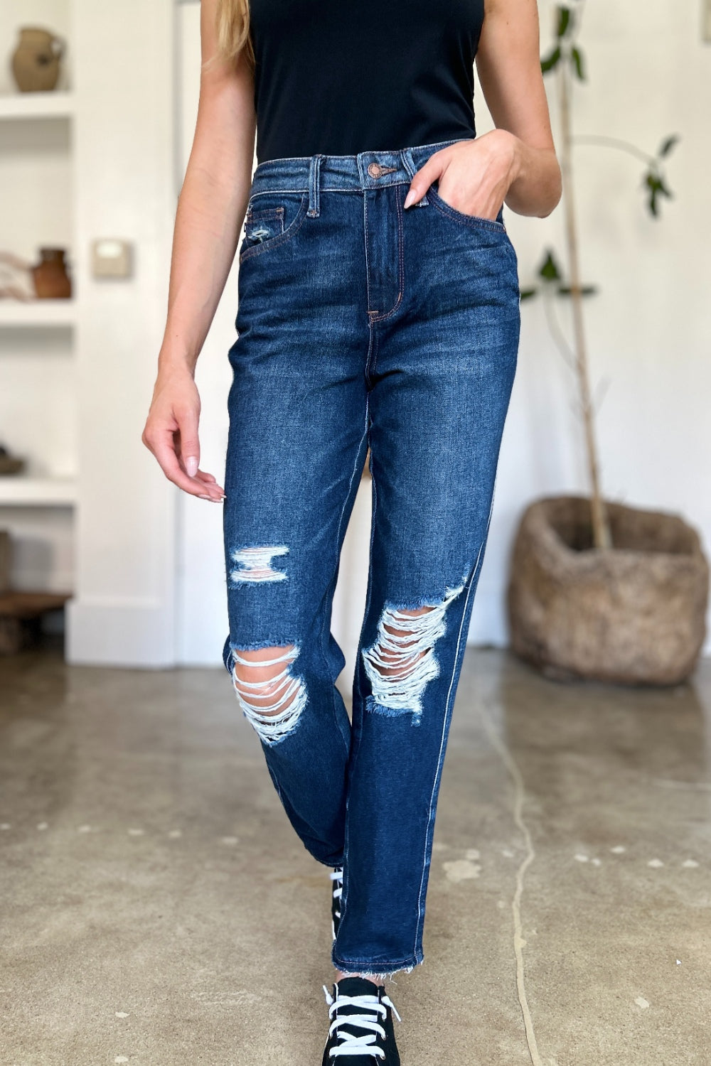 Judy Blue Full Size High Waist Rigid Magic Heavy Destroy Straight Jeans Bottoms Bottoms Clothing Judy Blue Pants Ship from USA Women Trendsi https://www.cyberehub.com
