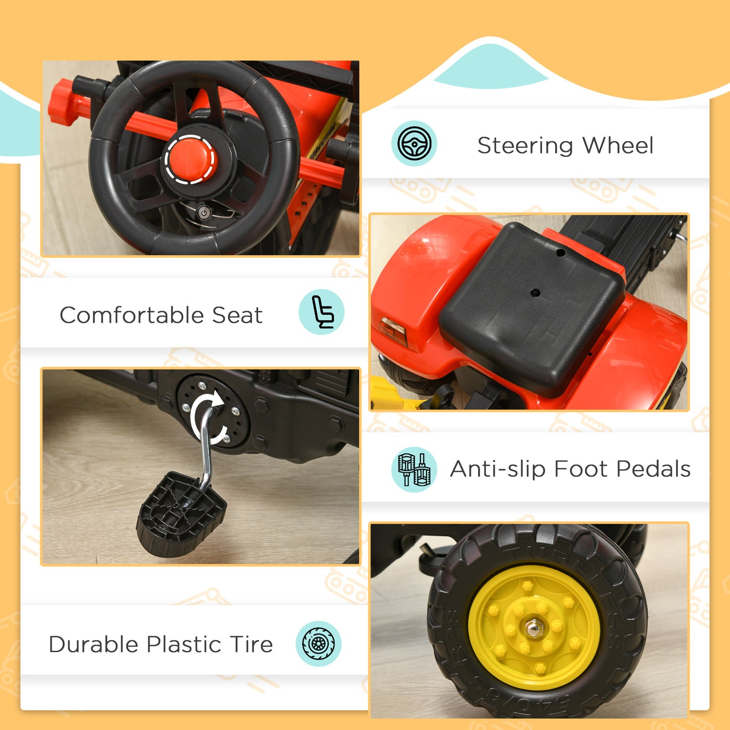 3 in1 Kids Ride On Excavator/Bulldozer, Pedal Car Digger Toy Move Forward/Back with 6 Wheels and Detachable Cargo Trailer Car Giga GNJ Toys Walmart Giga https://www.cyberehub.com