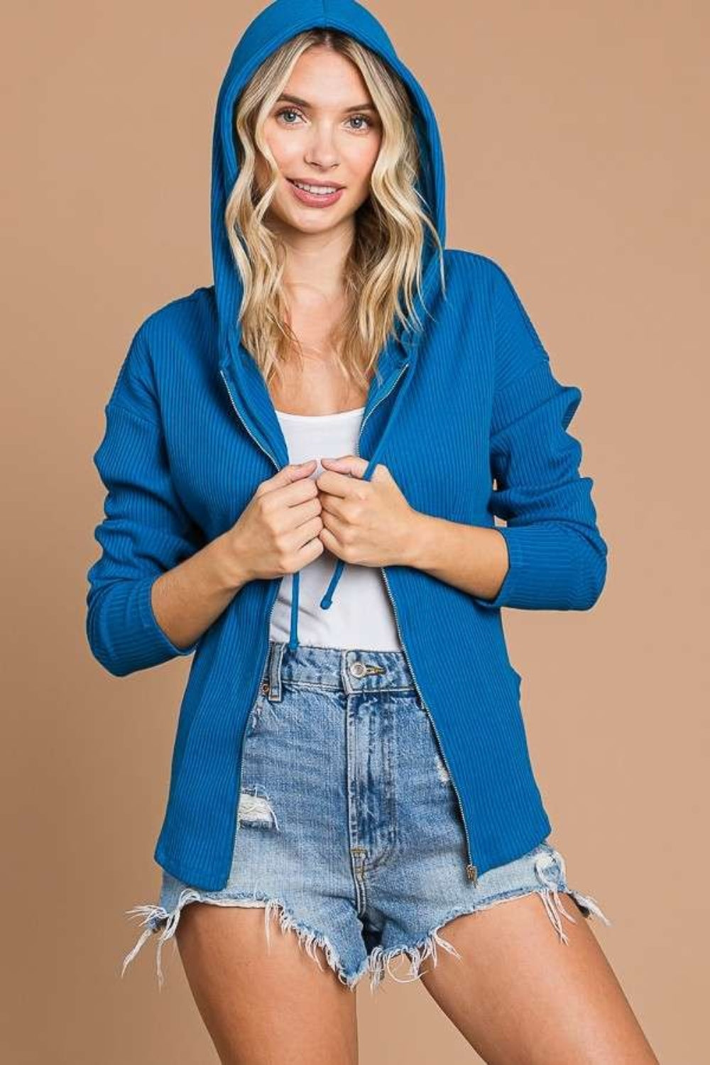 Culture Code Full Size Ribbed Zip Up Drawstring Hooded Jacket Shirt Apparel Clothing Tops Culture Code Ship from USA Shirts USA Women Trendsi https://www.cyberehub.com