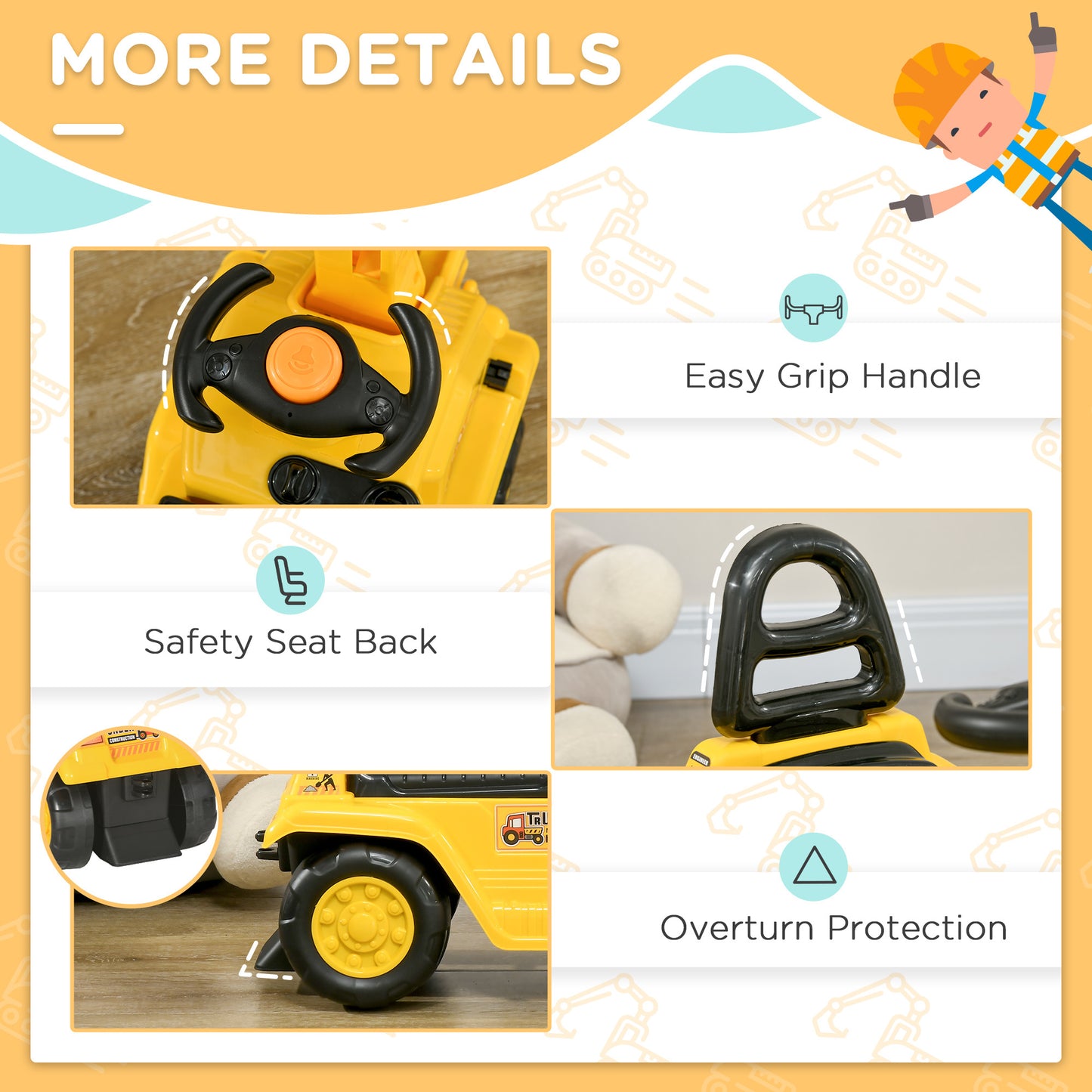 Ride On Excavator Pull Cart, Kids Digger Ride on Truck with Horn, Under Seat Storage, Sit and Scoot Pretend Play Toy Construction Car for Ages 18M+ Giga GNJ Kids Toys Giga https://www.cyberehub.com