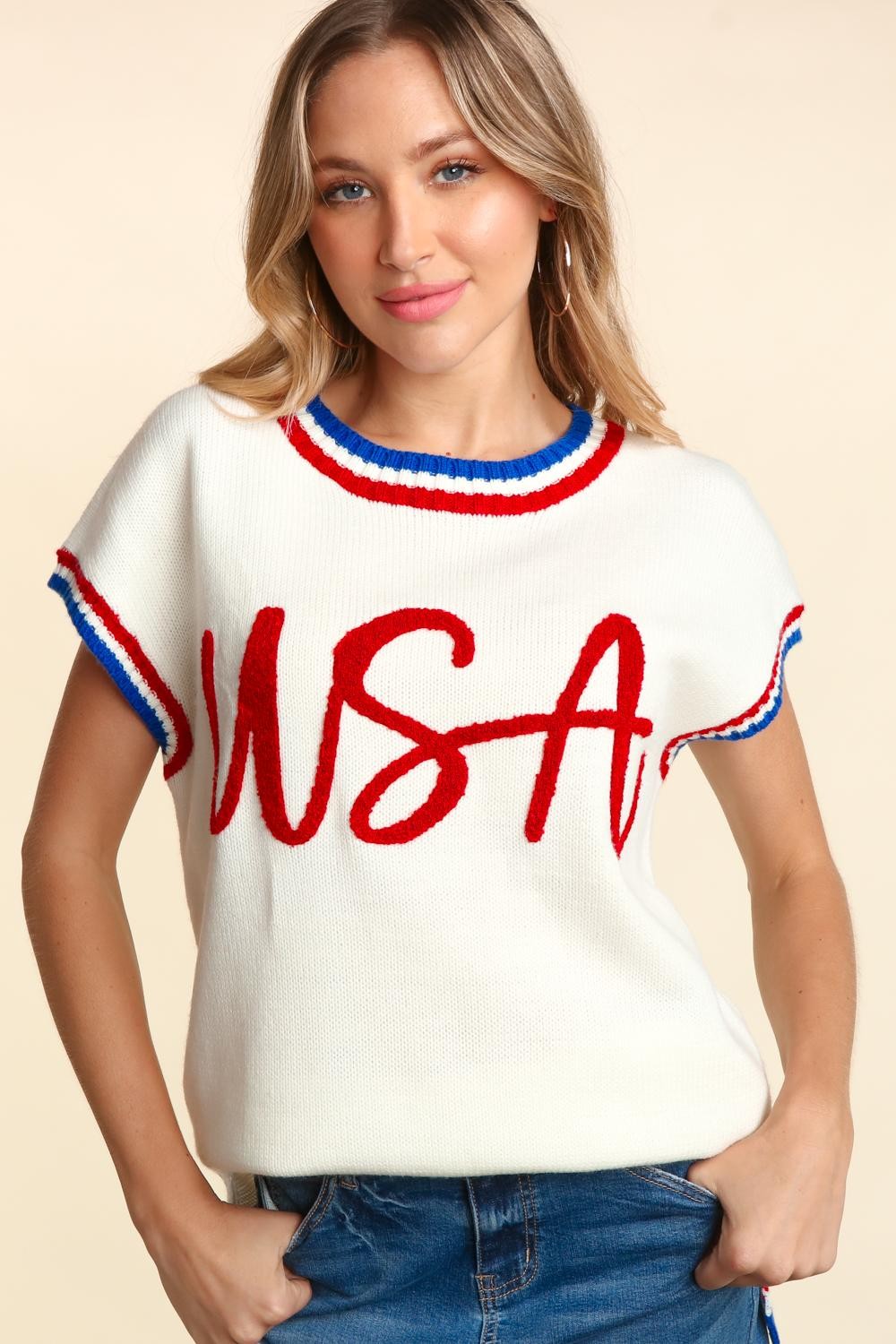 Haptics Letter Embroidery Slit Knit Top Shirt Apparel Clothing Tops Haptics Ship from USA Shirts USA Women Trendsi https://www.cyberehub.com