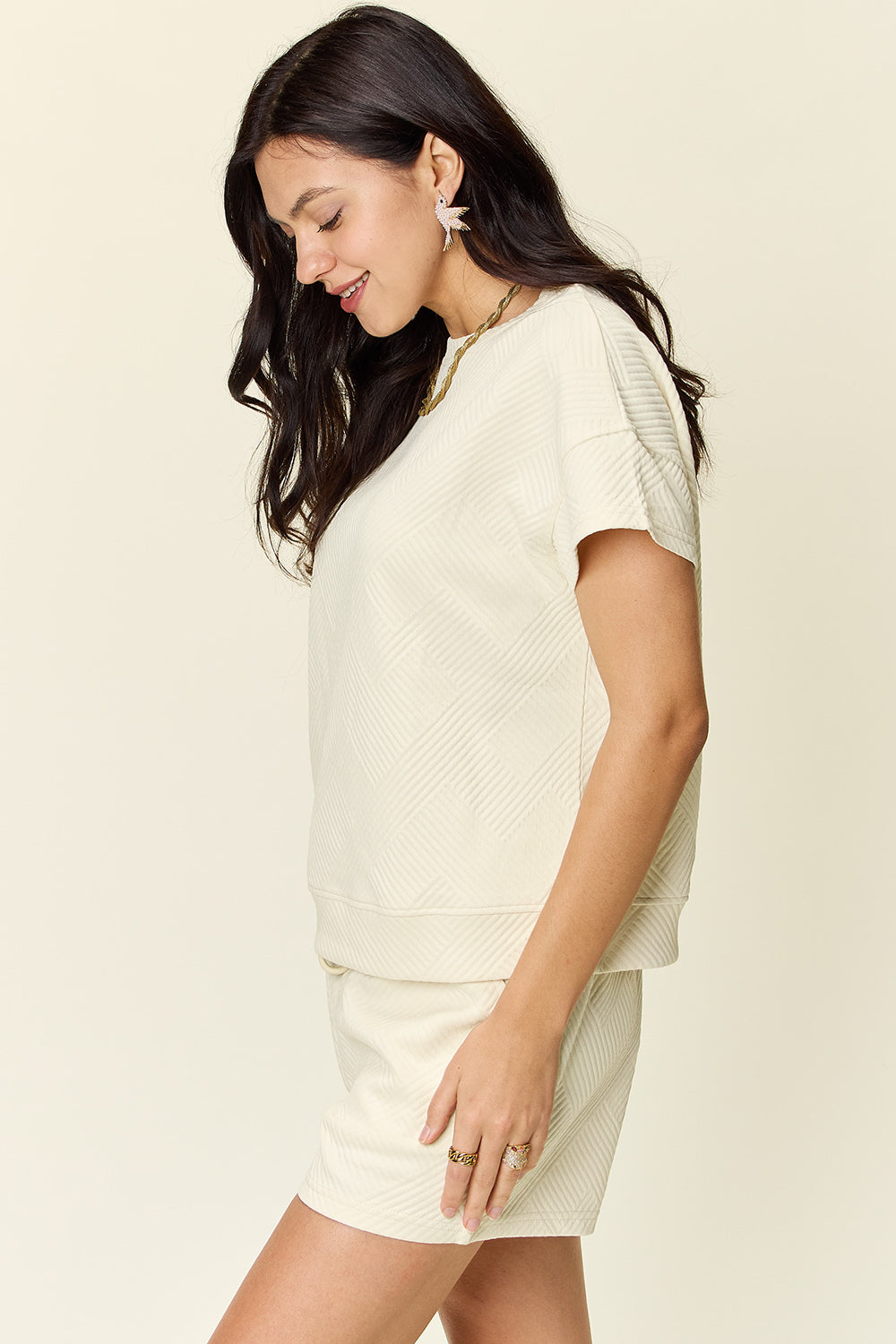 Double Take Full Size Texture Short Sleeve T-Shirt and Drawstring Shorts Set Apparel/Tops Double Take Ship from USA TikTok Tops Trendsi USPS Walmart Walmart Apparel Trendsi https://www.cyberehub.com