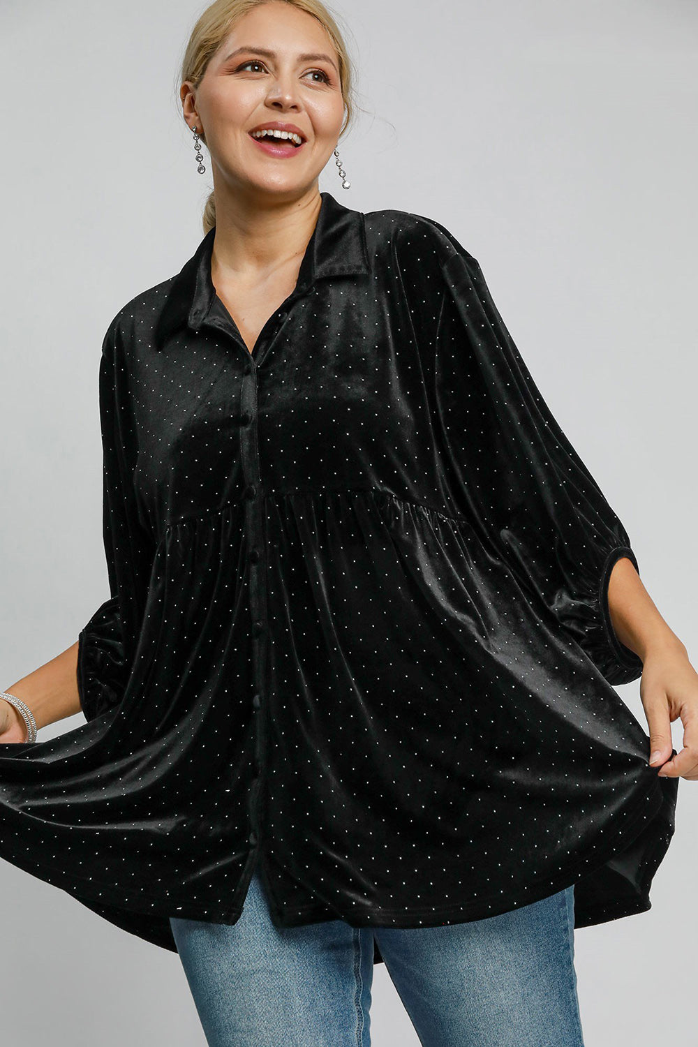 Umgee Full Size Polka Dot Button Up Half Sleeve Shirt Apparel/Tops Ship from USA TikTok Tops Trendsi Umgee USA USPS Walmart Walmart Apparel Trendsi https://www.cyberehub.com