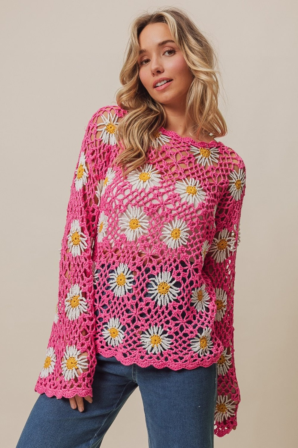 BiBi Floral Crochet Net Lace Cover Up Shirt Apparel BiBi Clothing Tops Ship from USA Shirts USA Women Trendsi https://www.cyberehub.com