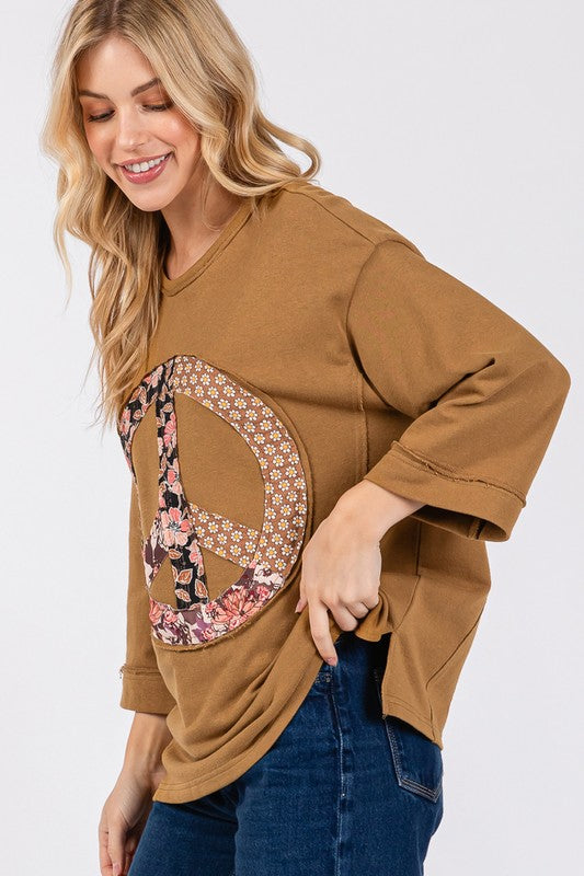 SAGE + FIG Floral Peace Patch Round Neck Top Apparel Apparel SAGE+FIG Ship from USA TikTok Trendsi Trendsi https://www.cyberehub.com