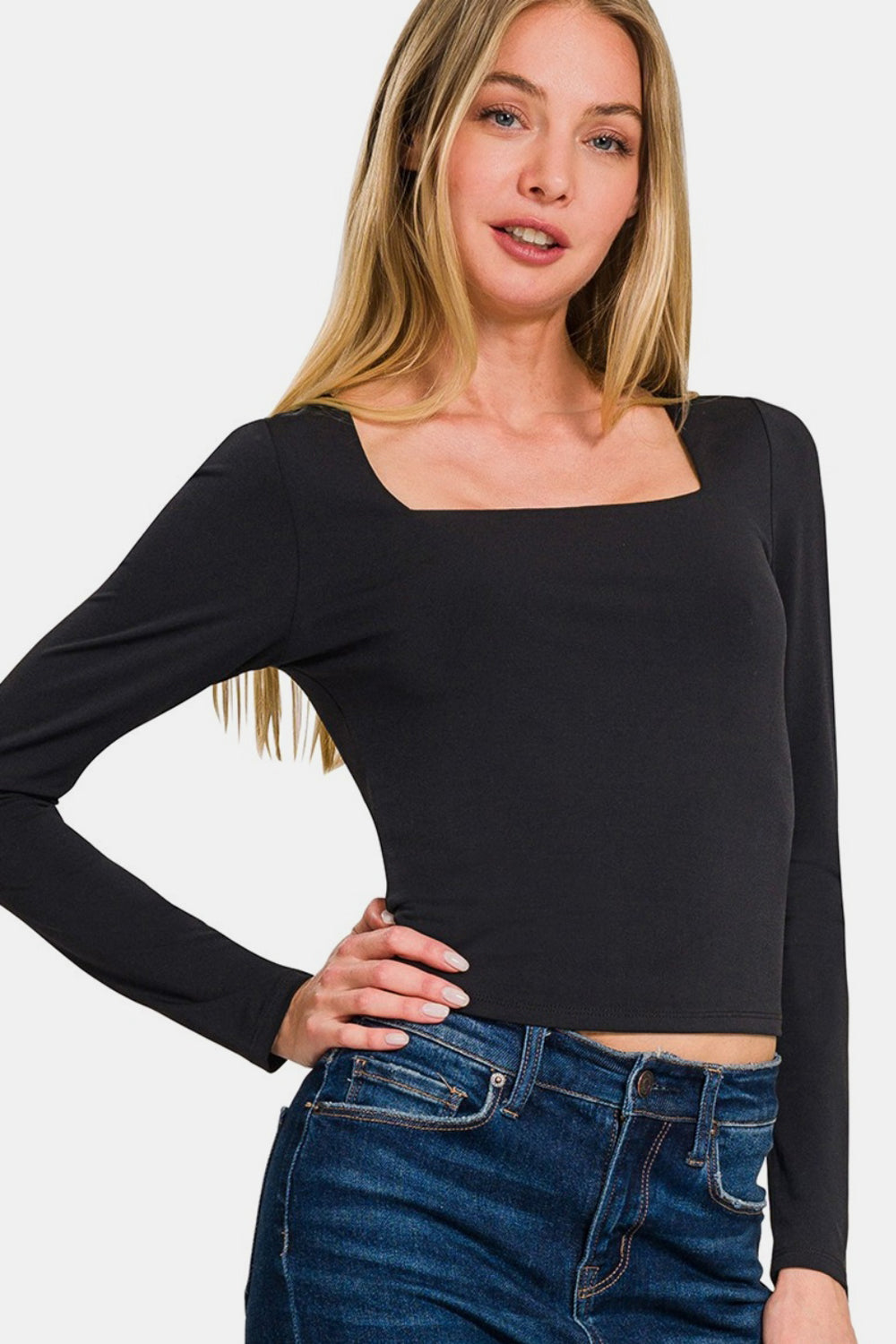 Zenana Square Neck Fitted Long Sleeve T-Shirt Tops/Jackets/Sweaters Clothing Tops Ship from USA TikTok Trendsi USPS Walmart Zenana Trendsi https://www.cyberehub.com