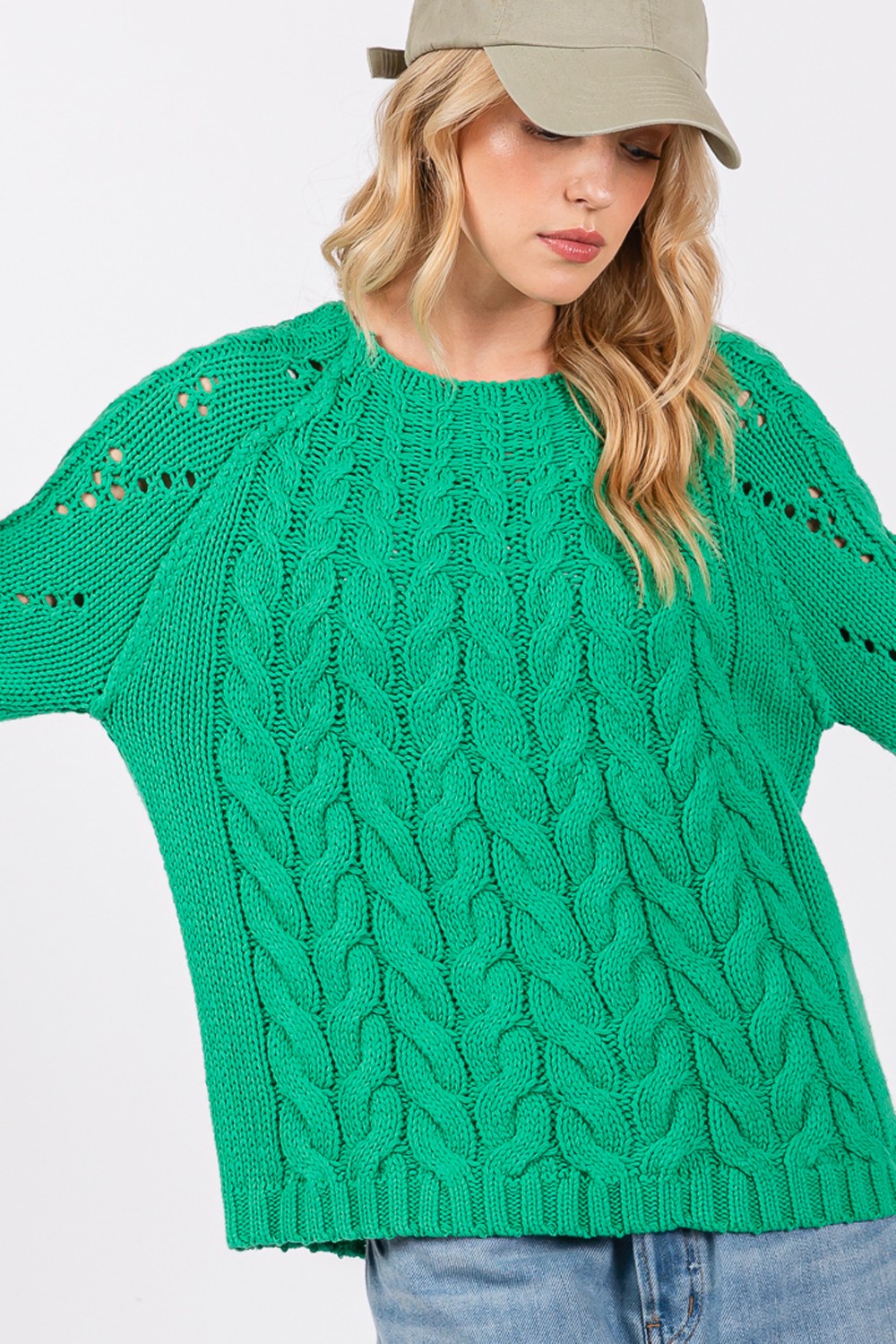 SAGE + FIG Cable-Knit Long Sleeve Sweater Shirt Apparel Clothing Tops SAGE+FIG Ship from USA Shirts USA Women Trendsi https://www.cyberehub.com