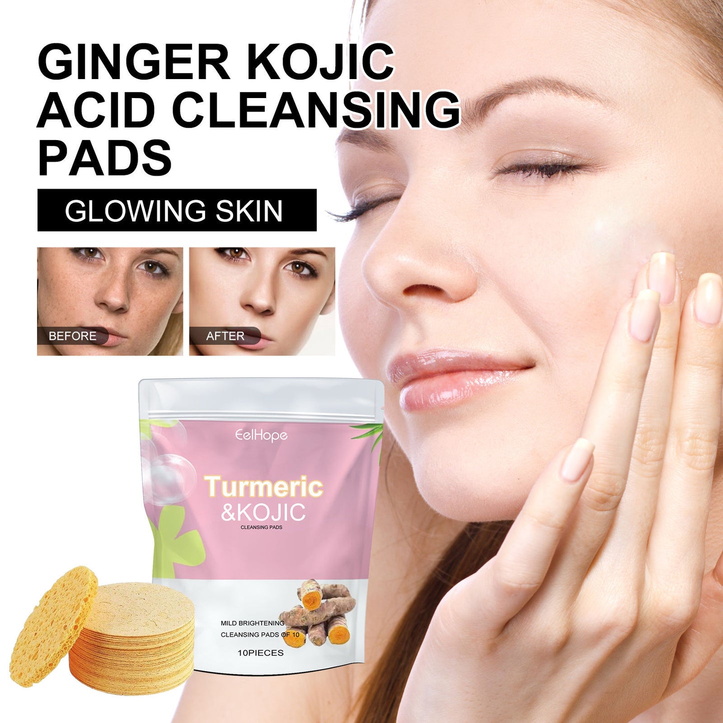 EelHope Turmeric & Kojic Cleansing Pads, Deep Clean Delicate Pores Reduce Acne Spots Facial Skin Brightening Health Eprolo https://www.cyberehub.com