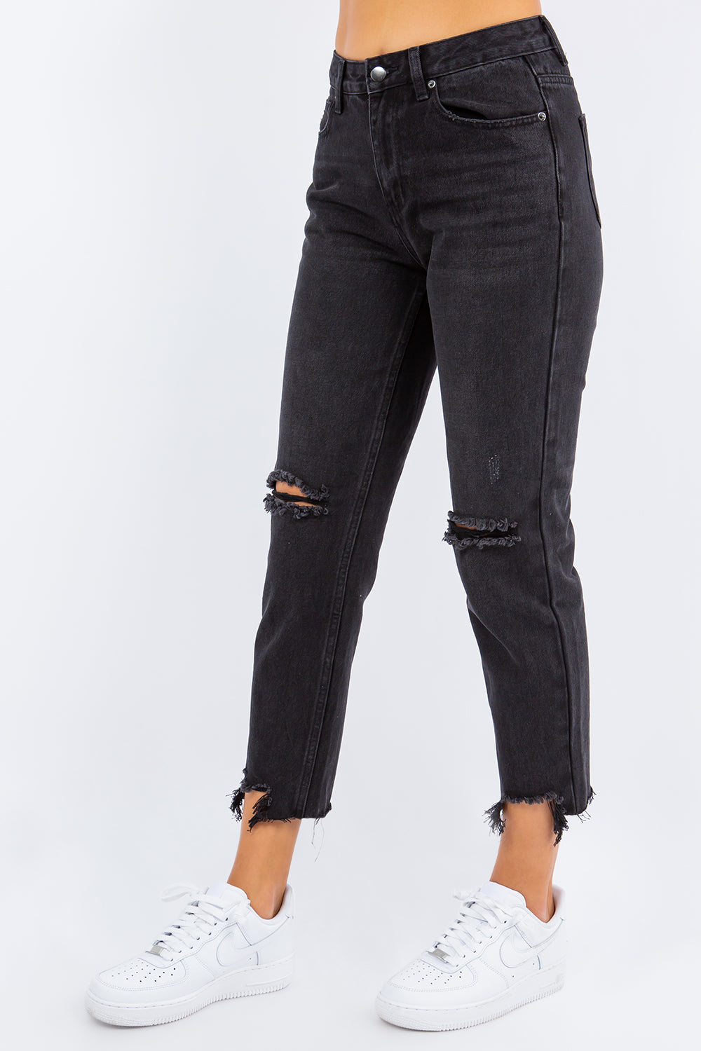 American Bazi High Waist Distressed Cropped Straight Jeans Bottoms American Bazi Bottoms Clothing Pants Ship from USA Women Trendsi https://www.cyberehub.com