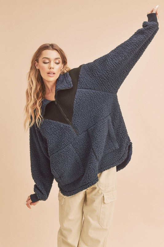 Aemi+Co Two Tone Half Zip Fleece Sweatshirt Apparel/Tops Aemi+Co Ship from USA TikTok Tops Trendsi USPS Walmart Walmart Apparel Trendsi https://www.cyberehub.com