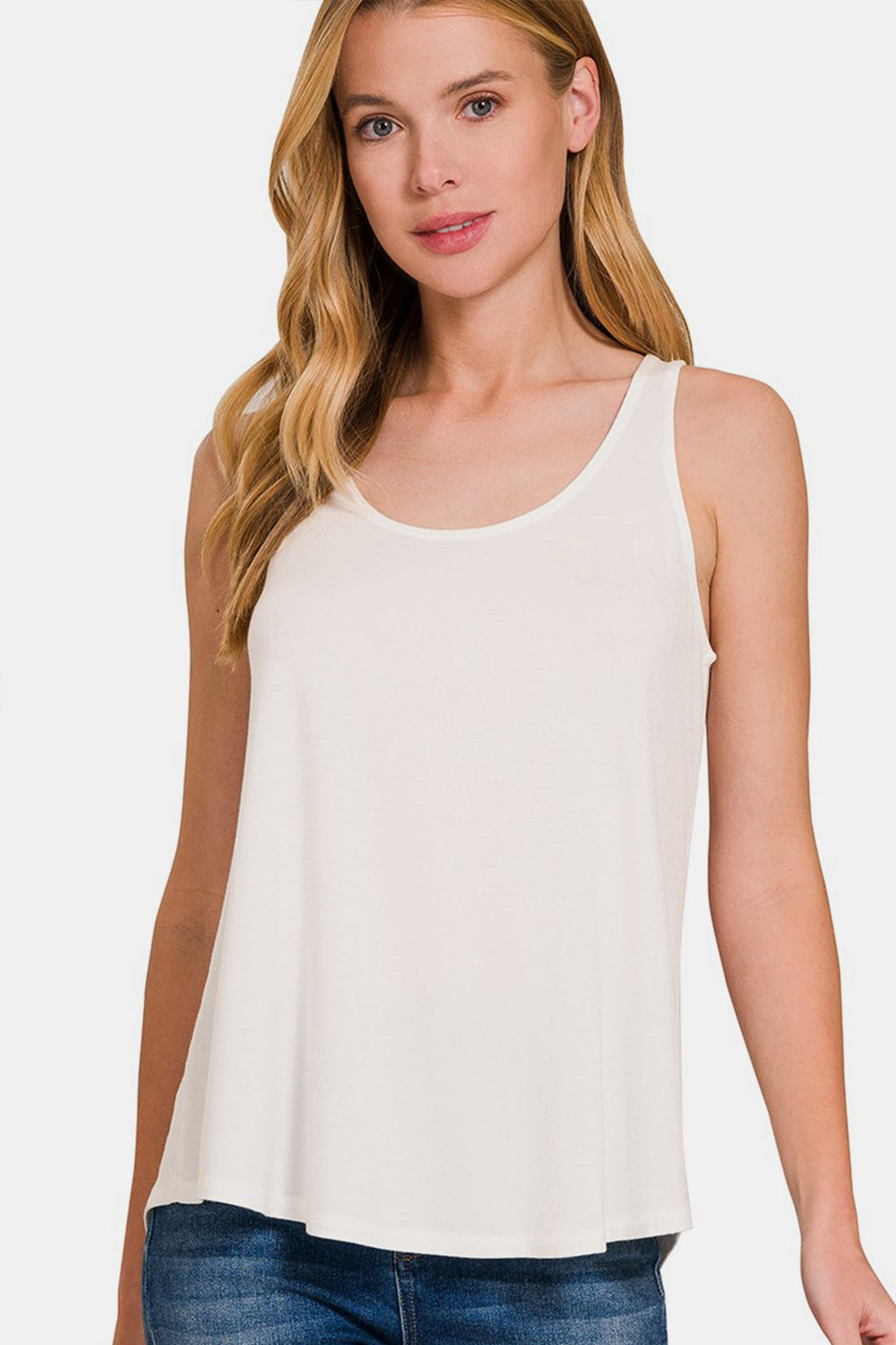 Zenana Round Neck Flowy Hem Tank Ivory Apparel/Tops Ship from USA TikTok Tops Trendsi USPS Walmart Walmart Apparel Zenana Trendsi https://www.cyberehub.com