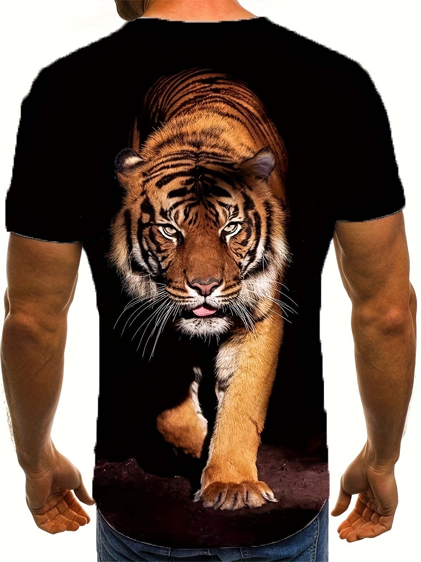3D Tiger Printed Men's Fashionable Short Sleeved Round Neck T-shirt, Summer Outdoor Apparel/Shirt/Graphic Shirt SNULLO https://www.cyberehub.com