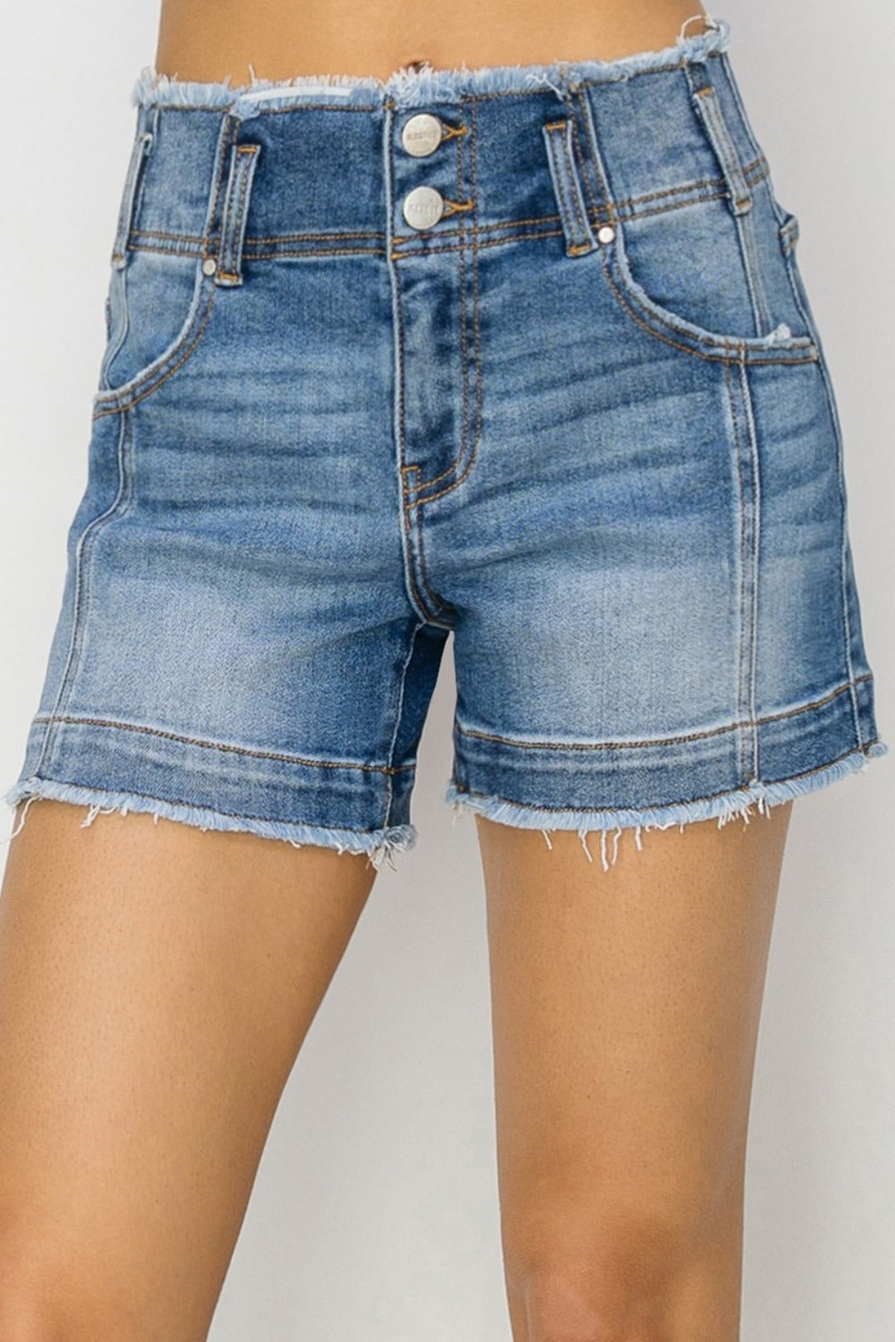 RISEN High Rise Seam Detailed Raw Edge Denim Shorts Medium Bottoms Bottoms Clothing Pants RISEN Ship from USA Women Trendsi https://www.cyberehub.com