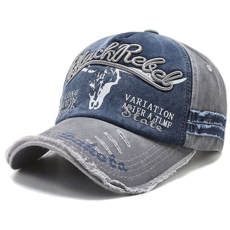 Vintage Embroidered Letter Washed Baseball Cap Blue With Gray Brim Adjustable Apparel/Hat CJ Hat Ship From China CJ https://www.cyberehub.com