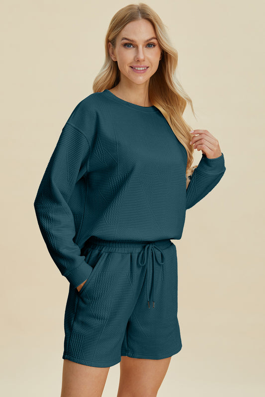 Double Take Full Size Texture Round Neck Long Sleeve Top and Shorts Set Tops/Jackets/Sweaters Clothing Tops Double Take Outlets 2.20-3.30 Ship from USA TikTok Trendsi USPS Walmart Trendsi https://www.cyberehub.com