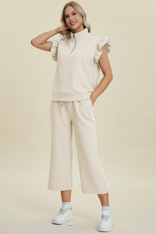 Double Take Full Size Texture Ruffle Short Sleeve Top and Wide Leg Pants Set Ivory Tops/Jackets/Sweaters Clothing Tops Double Take Ship from USA TikTok Trendsi USPS Walmart Trendsi https://www.cyberehub.com
