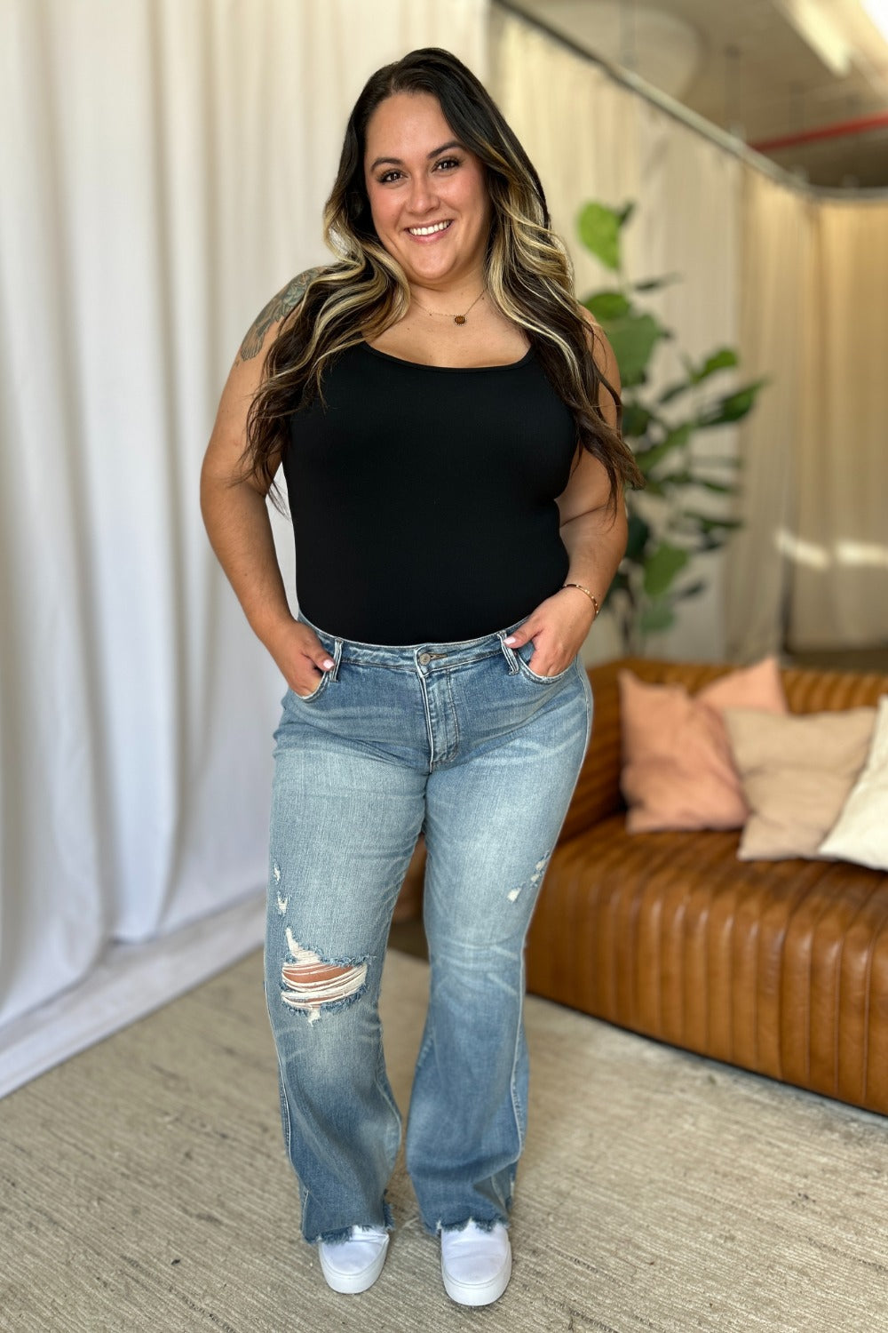 Judy Blue Full Size Medium Rise Tummy Control Destroy Flare Bottoms Bottoms Clothing Judy Blue Ship from USA Women Trendsi https://www.cyberehub.com