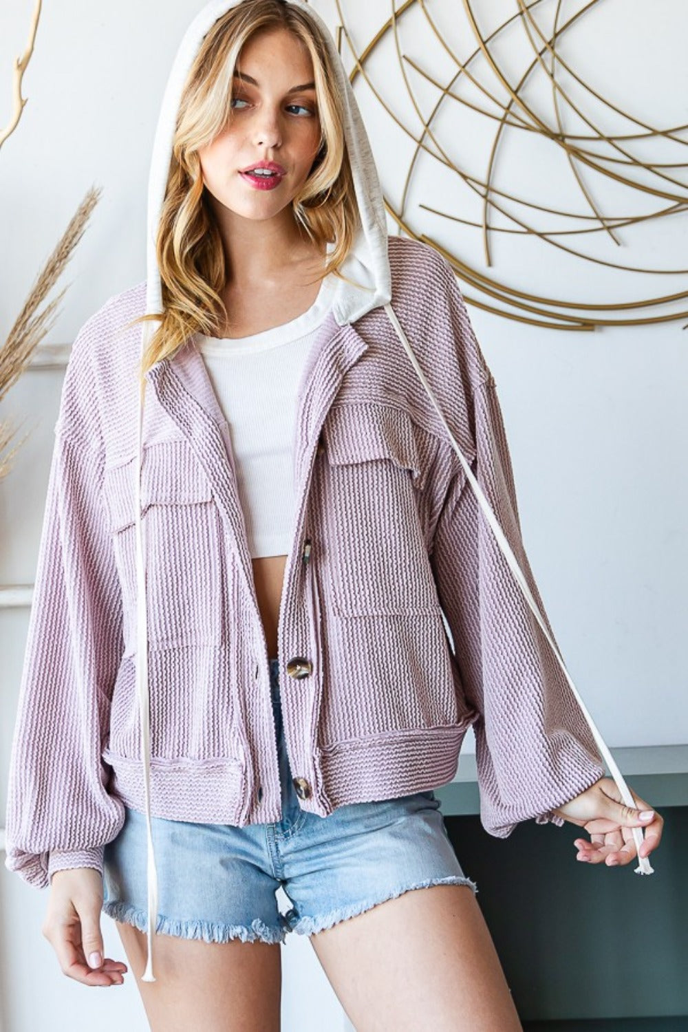 Reborn J Contrast Hooded Button Down Ribbed Jacket Tops/Jackets/Sweaters Clothing Tops Reborn J Ship from USA TikTok Trendsi USPS Walmart Trendsi https://www.cyberehub.com