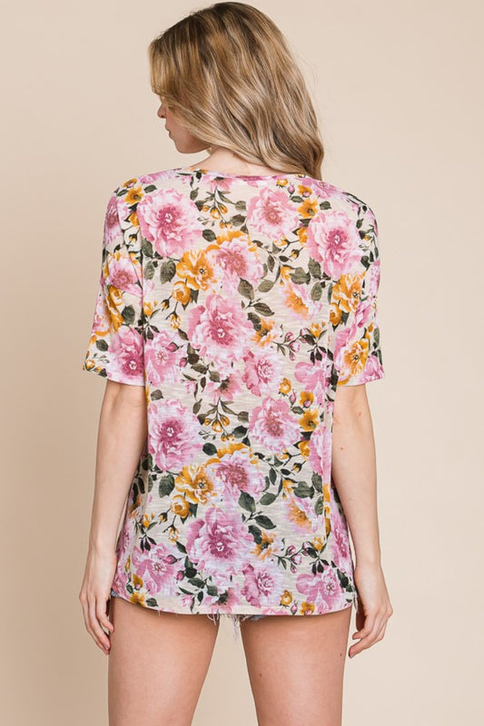 BOMBOM Floral Round Neck T-Shirt Apparel/Tops BOMBOM Ship from USA TikTok Tops Trendsi USPS Walmart Walmart Apparel Trendsi https://www.cyberehub.com