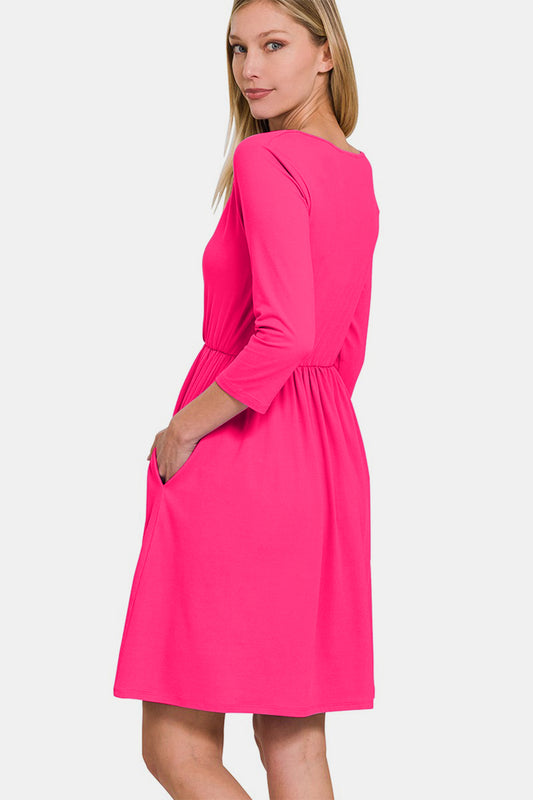 Zenana Three-Quarter Sleeve Surplice Dress with Pockets Apparel/Dress Dress Ship from USA TikTok Trendsi USPS Walmart Walmart Apparel Zenana Trendsi https://www.cyberehub.com