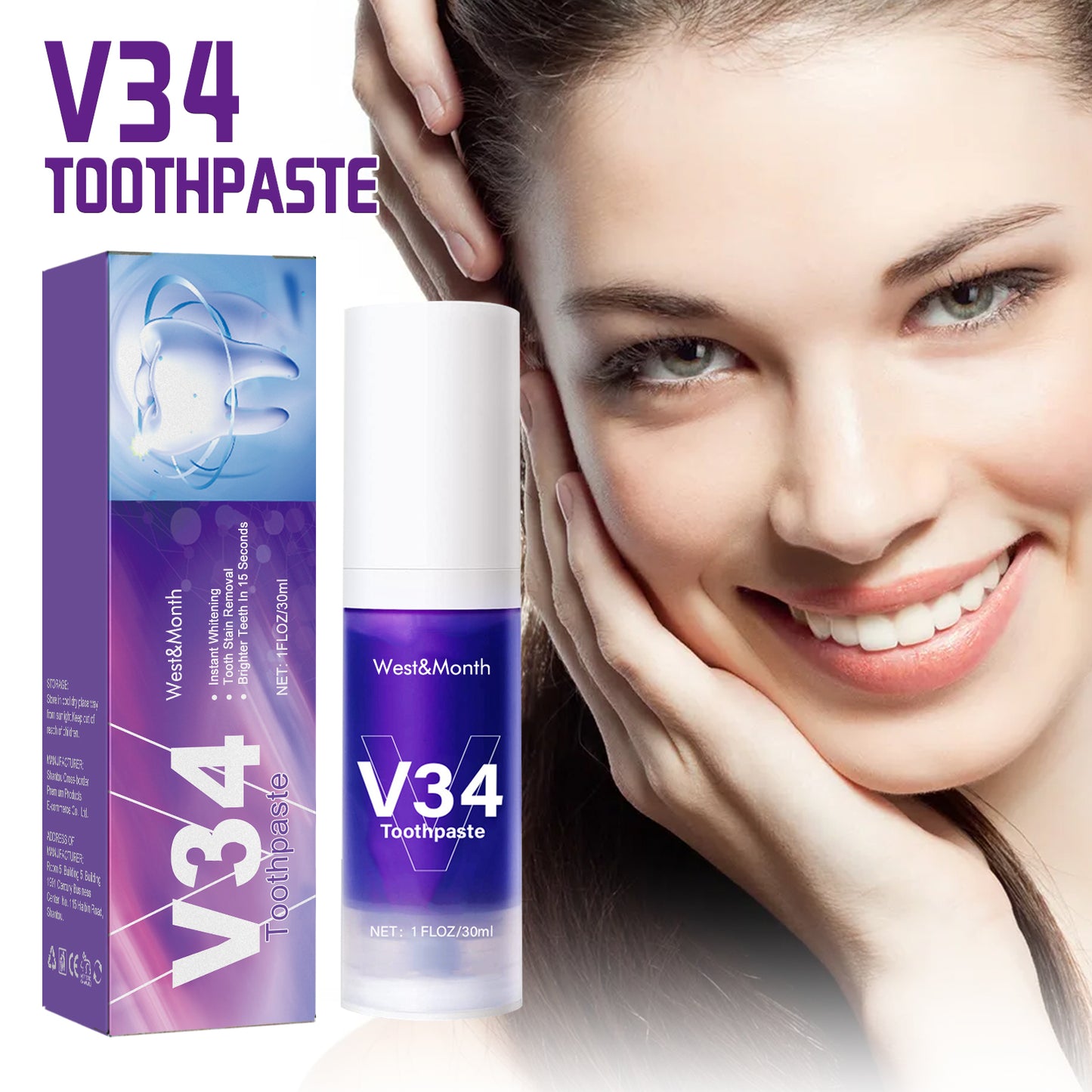 V34 Toothpaste, Whitening Teeth Clean Care Gums Fresh Breath Press Toothpaste Health Eprolo https://www.cyberehub.com