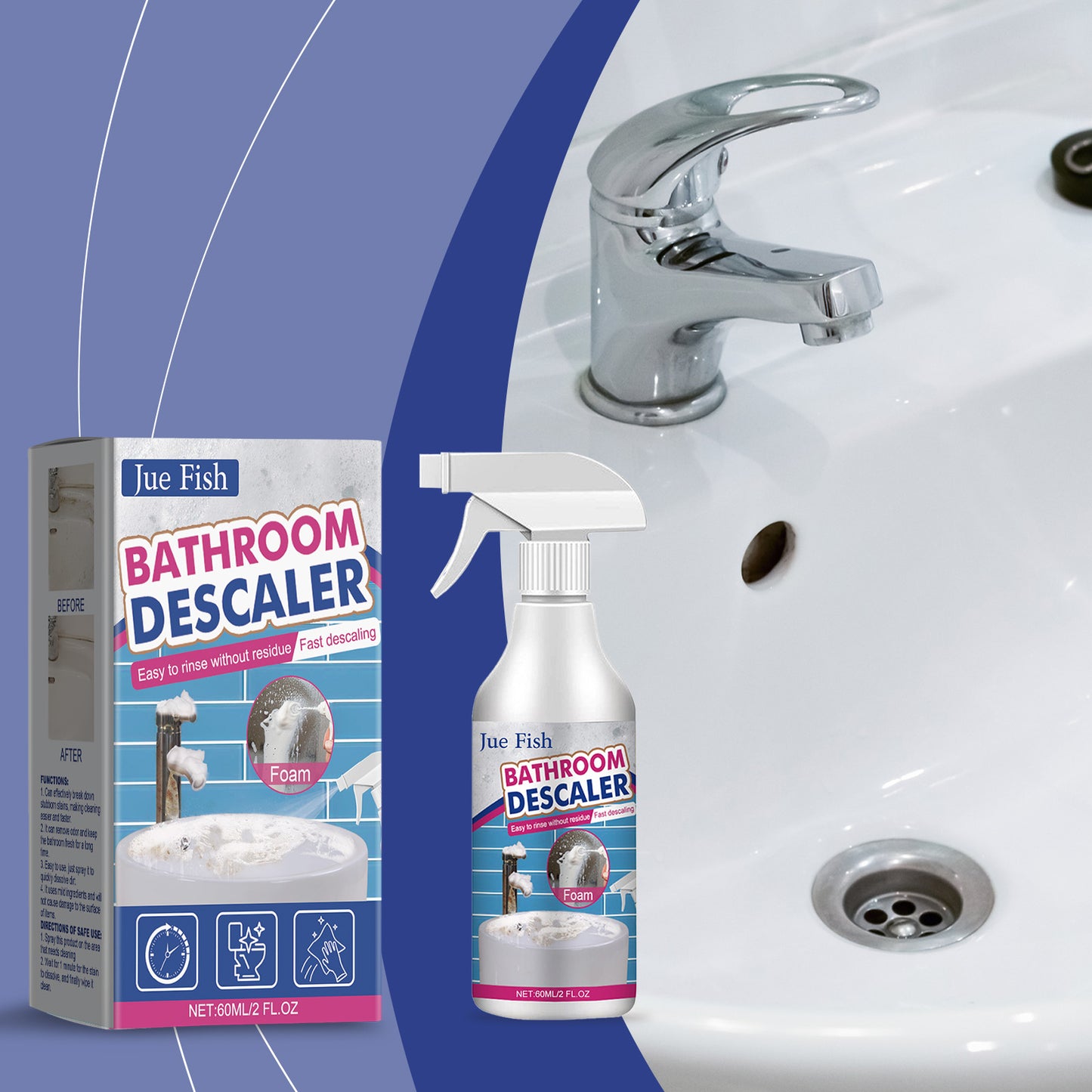 Jue-Fish Bathroom Sink Stainless Steel Cleaner Shower Room Glass Scale Decontaminating Cleaner Bathtub Home Eprolo https://www.cyberehub.com
