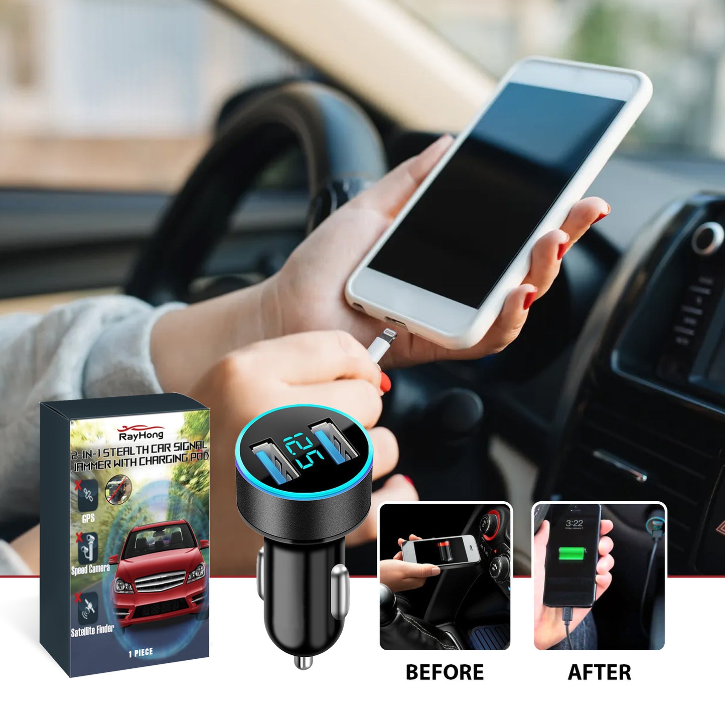 2-In-I Sterl Th Car Signal Jammer With Charging Pod, Car Dual USB Interface Mobile Phone Multi-Function Charger Automotive Automotive Eprolo https://www.cyberehub.com