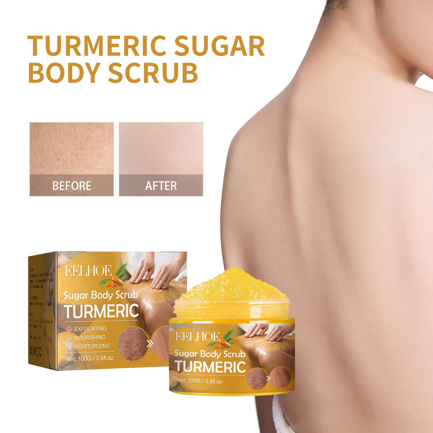 Turmeric Sugar Body Scrub, Fade Acne Mark Moisturizing Refreshing Smooth Tender Skin Cleansing Body Exfoliating Scrub Health Eprolo https://www.cyberehub.com