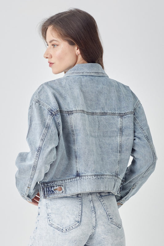 RISEN Full Size Button Down Cropped Denim Jacket Shirt Apparel Clothing Tops RISEN Ship from USA Shirts USA Women Trendsi https://www.cyberehub.com