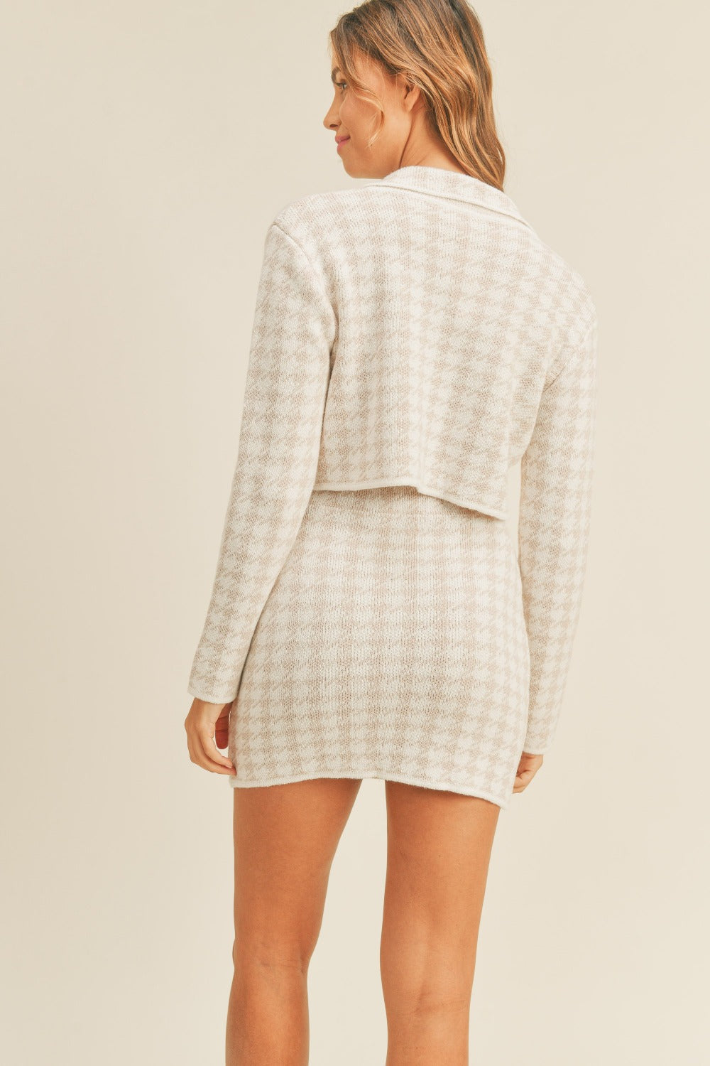 MABLE Houndstooth Cropped Knit Cardigan and Mini Skirt Set Shirt Apparel Clothing Tops MABLE Ship from USA Shirts USA Women Trendsi https://www.cyberehub.com